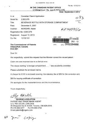 Canadian Patent Document 2683976. Correspondence 20130905. Image 1 of 2