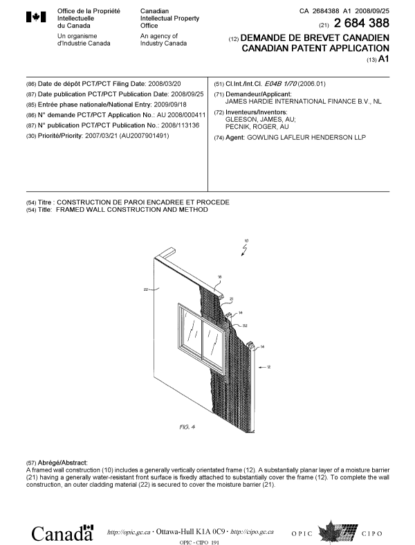 Canadian Patent Document 2684388. Cover Page 20091208. Image 1 of 1