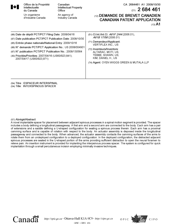 Canadian Patent Document 2684461. Cover Page 20091218. Image 1 of 1
