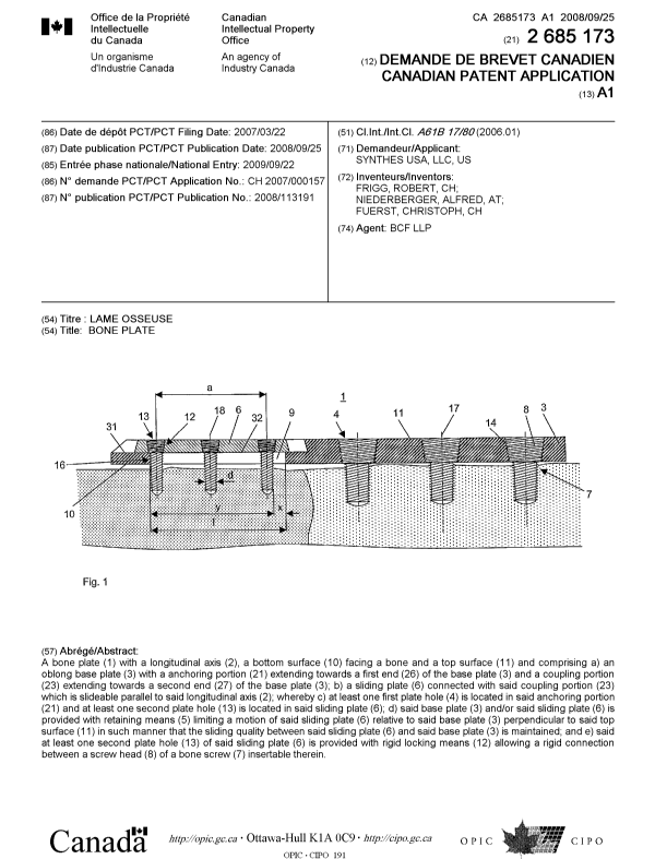 Document de brevet canadien 2685173. Page couverture 20091214. Image 1 de 1