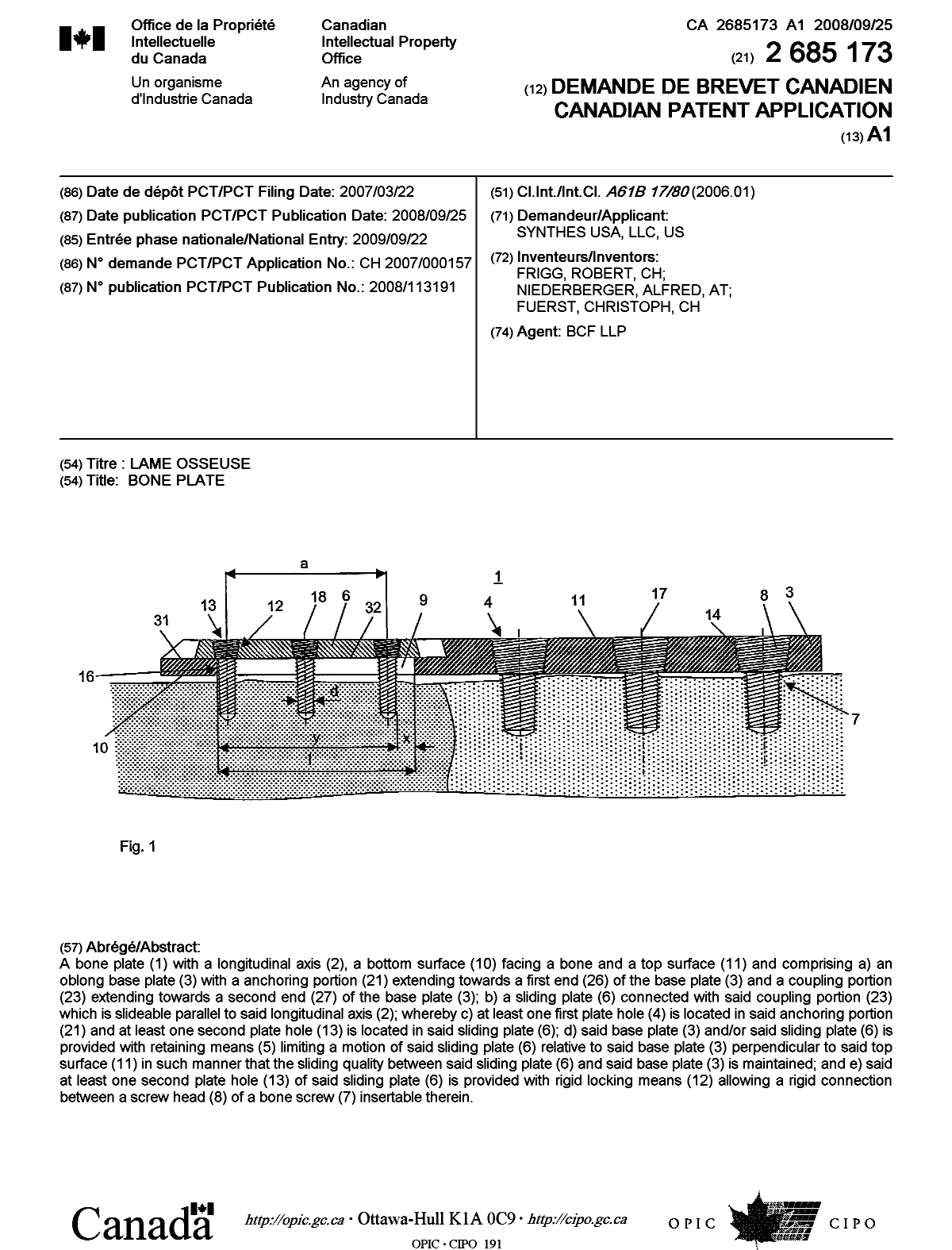 Canadian Patent Document 2685173. Cover Page 20091214. Image 1 of 1