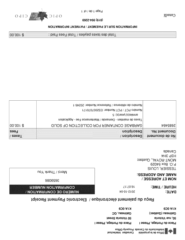 Document de brevet canadien 2685464. Taxes 20111204. Image 1 de 1