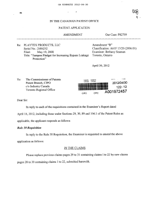 Canadian Patent Document 2686252. Prosecution-Amendment 20120430. Image 1 of 6
