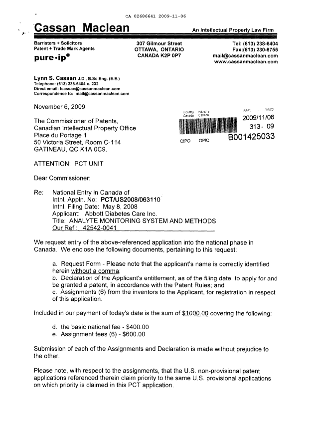 Document de brevet canadien 2686641. Cession 20091106. Image 1 de 43