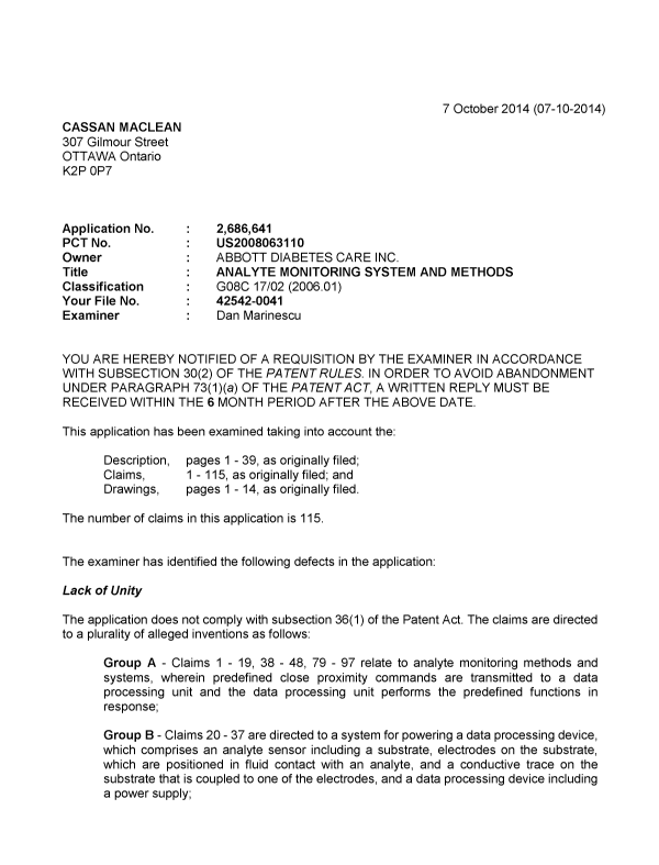 Document de brevet canadien 2686641. Poursuite-Amendment 20141007. Image 1 de 2