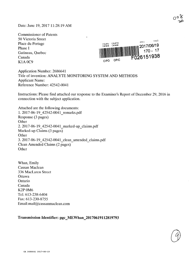Document de brevet canadien 2686641. Modification 20170619. Image 1 de 9