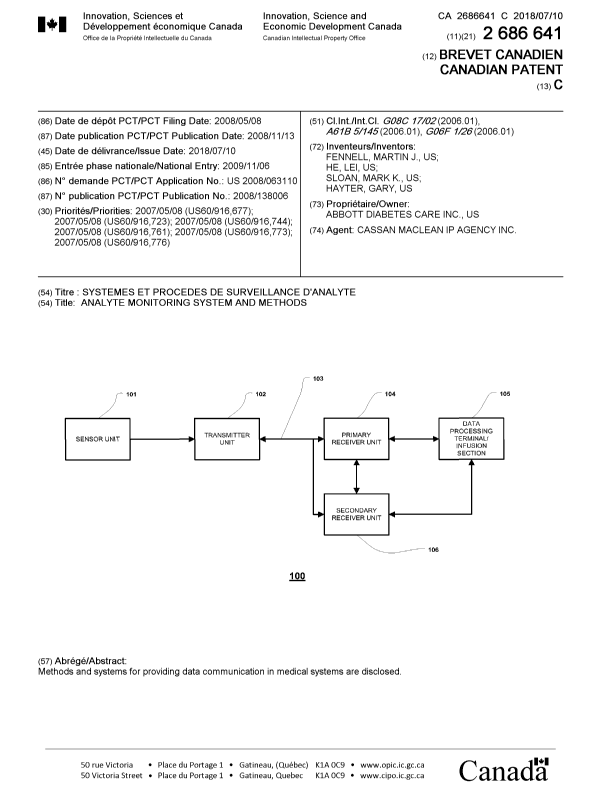 Document de brevet canadien 2686641. Page couverture 20180611. Image 1 de 1