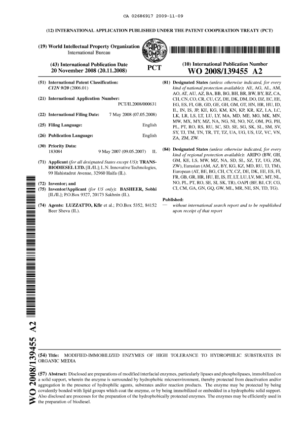 Document de brevet canadien 2686917. Abrégé 20081209. Image 1 de 1