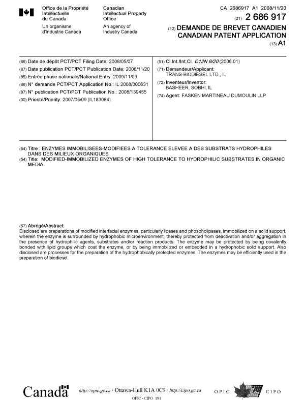 Document de brevet canadien 2686917. Page couverture 20091212. Image 1 de 1