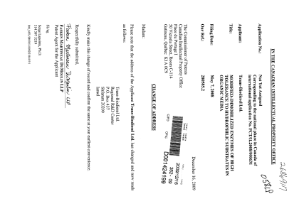 Document de brevet canadien 2686917. Correspondance 20091216. Image 1 de 1