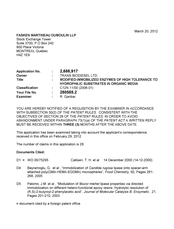 Document de brevet canadien 2686917. Poursuite-Amendment 20111220. Image 1 de 6