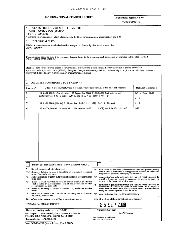 Canadian Patent Document 2687212. PCT 20081212. Image 1 of 6