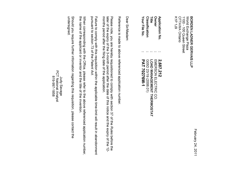 Canadian Patent Document 2687212. Correspondence 20101224. Image 1 of 1