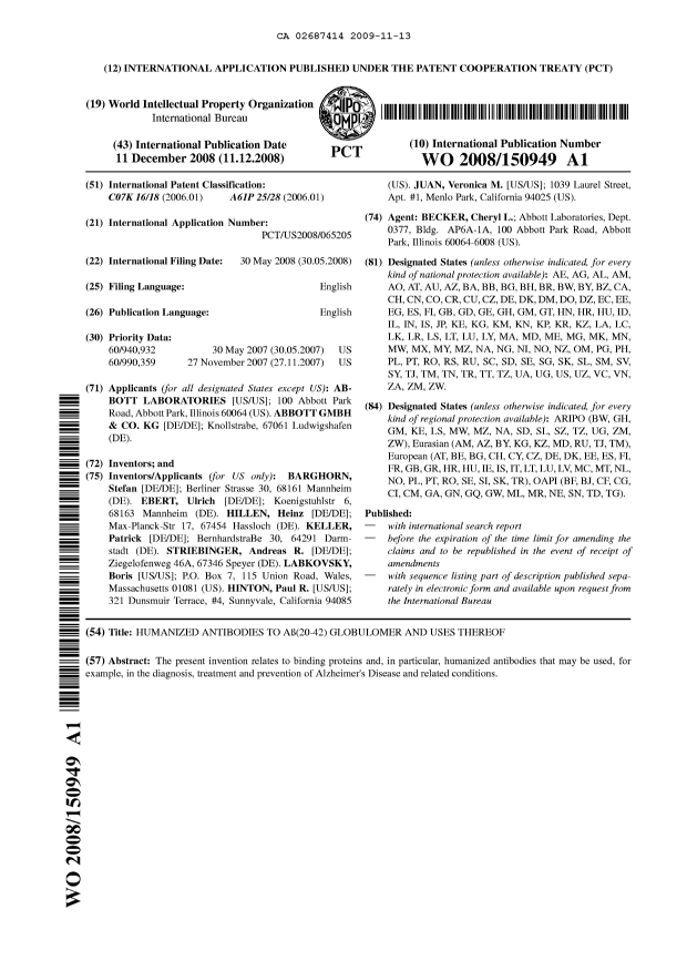 Document de brevet canadien 2687414. Abrégé 20091113. Image 1 de 1