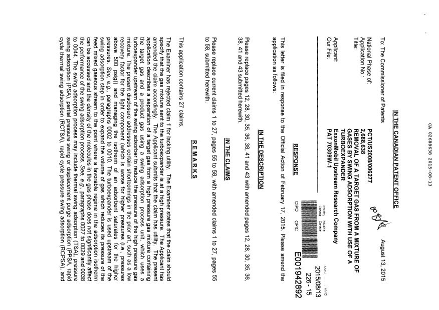Canadian Patent Document 2688638. Amendment 20150813. Image 1 of 14