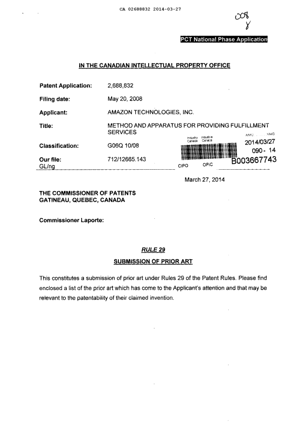 Canadian Patent Document 2688832. Prosecution-Amendment 20131227. Image 1 of 2