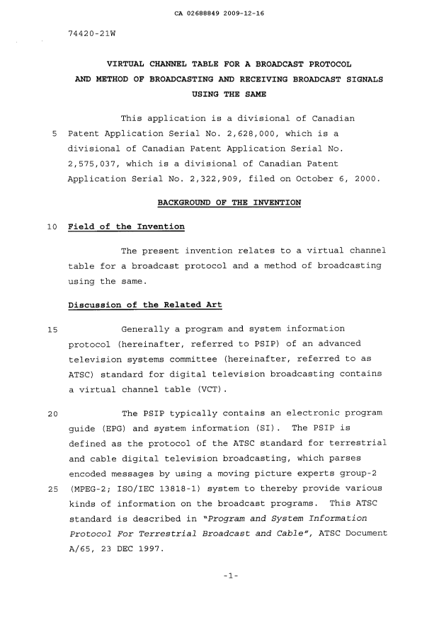 Canadian Patent Document 2688849. Description 20081217. Image 1 of 14