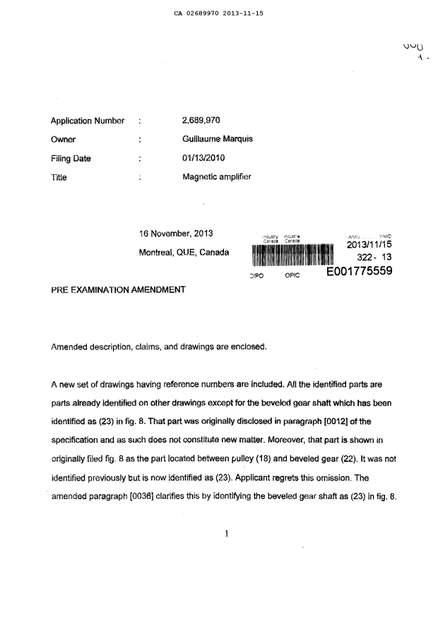 Document de brevet canadien 2689970. Poursuite-Amendment 20121215. Image 1 de 36