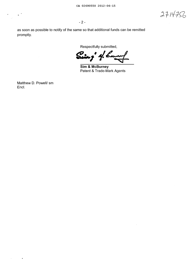 Document de brevet canadien 2690550. Taxes 20111215. Image 2 de 2