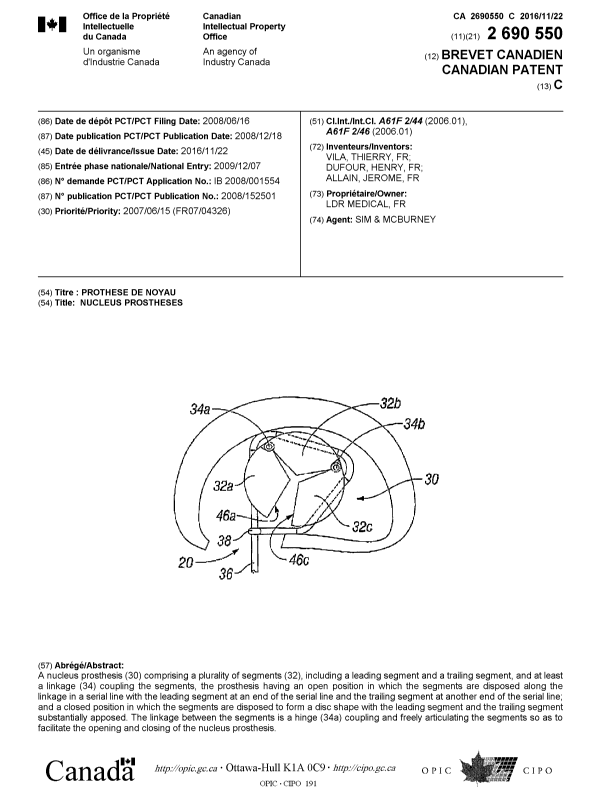 Canadian Patent Document 2690550. Cover Page 20151209. Image 1 of 1