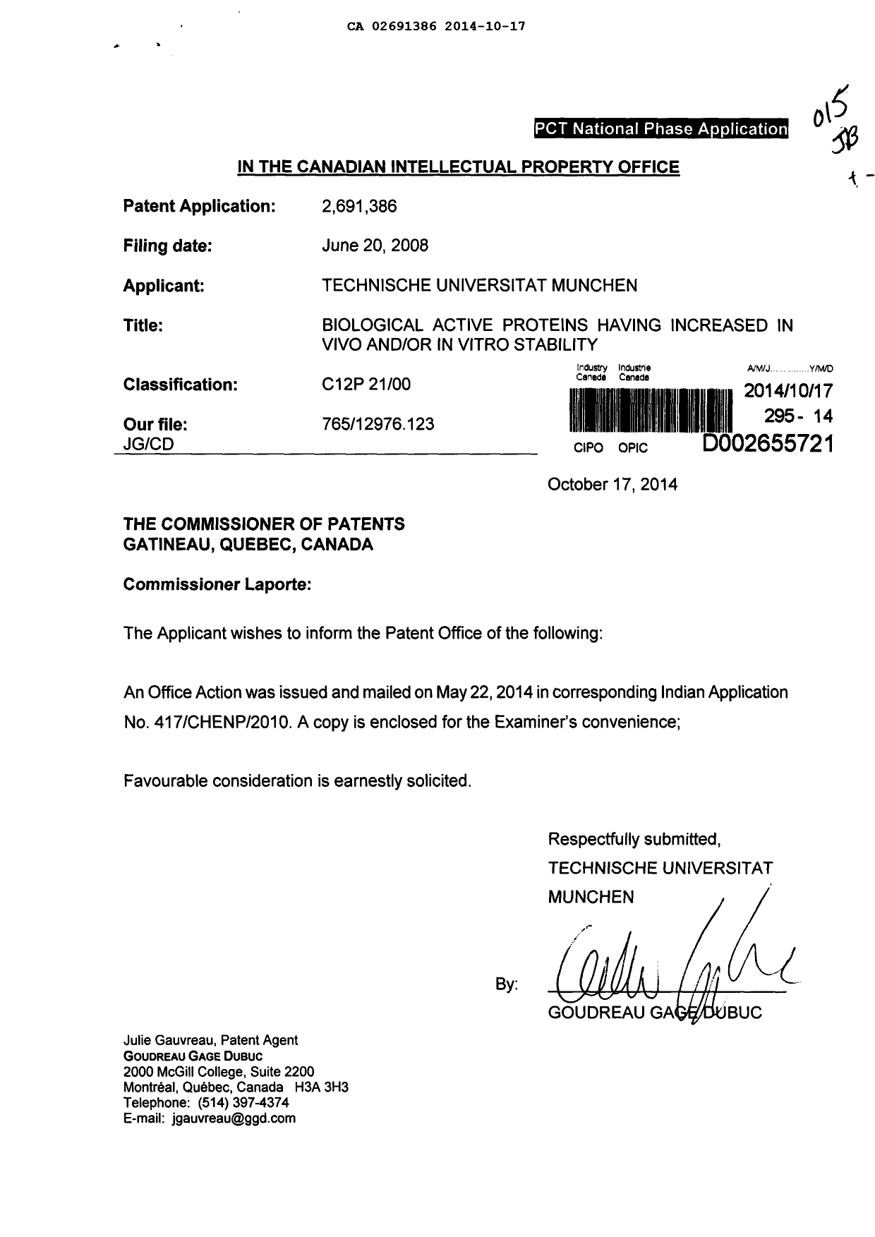 Canadian Patent Document 2691386. Prosecution-Amendment 20141017. Image 1 of 1
