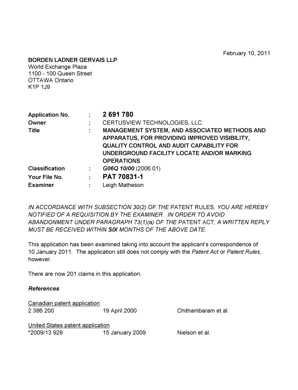 Canadian Patent Document 2691780. Prosecution-Amendment 20110210. Image 1 of 6