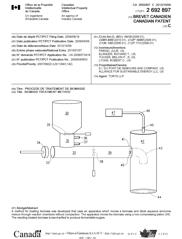 Document de brevet canadien 2692897. Page couverture 20111224. Image 1 de 1