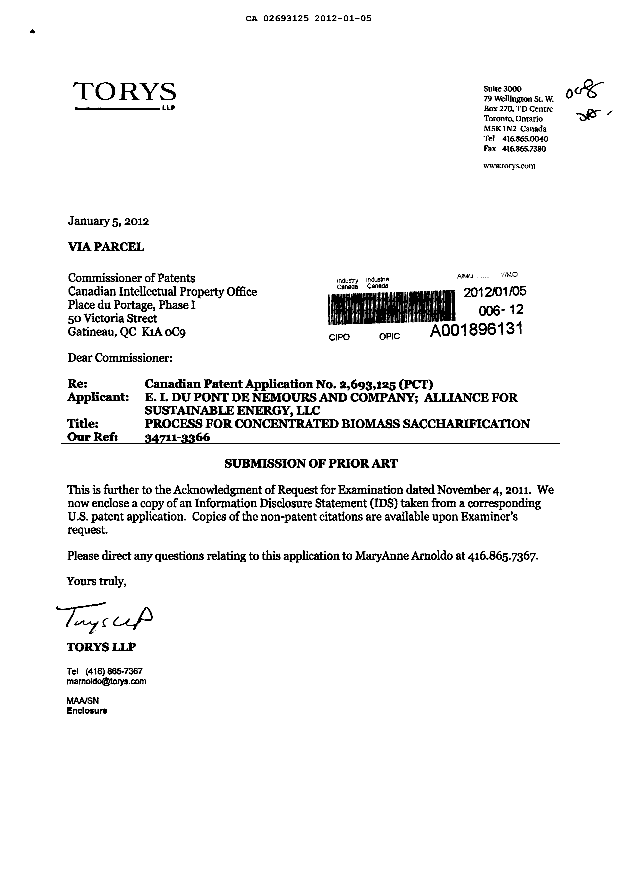 Document de brevet canadien 2693125. Poursuite-Amendment 20111205. Image 1 de 1