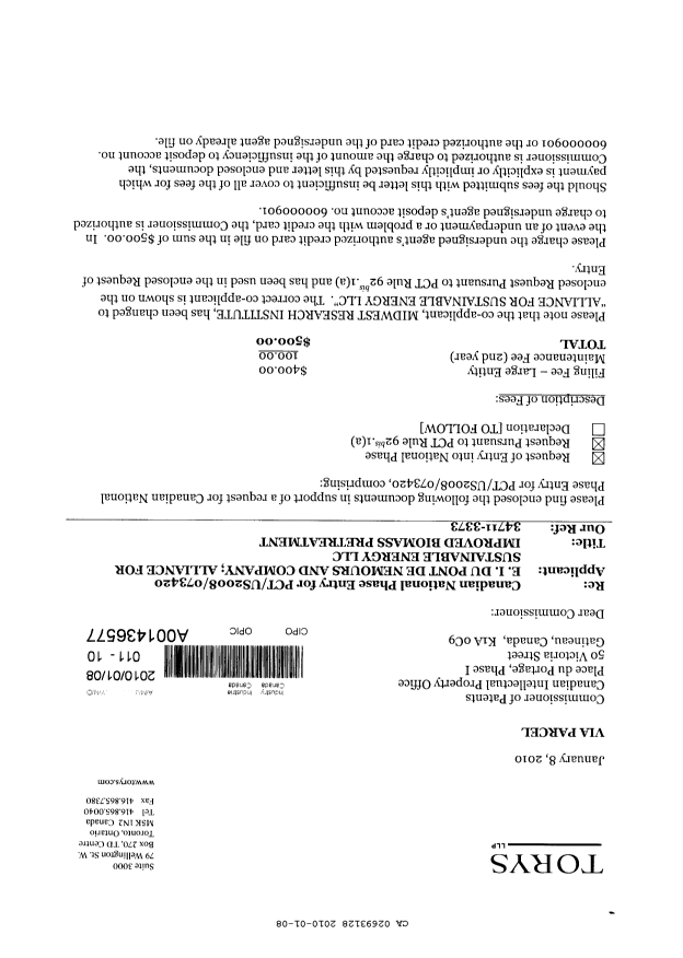 Document de brevet canadien 2693128. Cession 20100108. Image 1 de 3