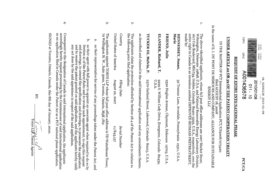 Document de brevet canadien 2693128. Cession 20100108. Image 3 de 3