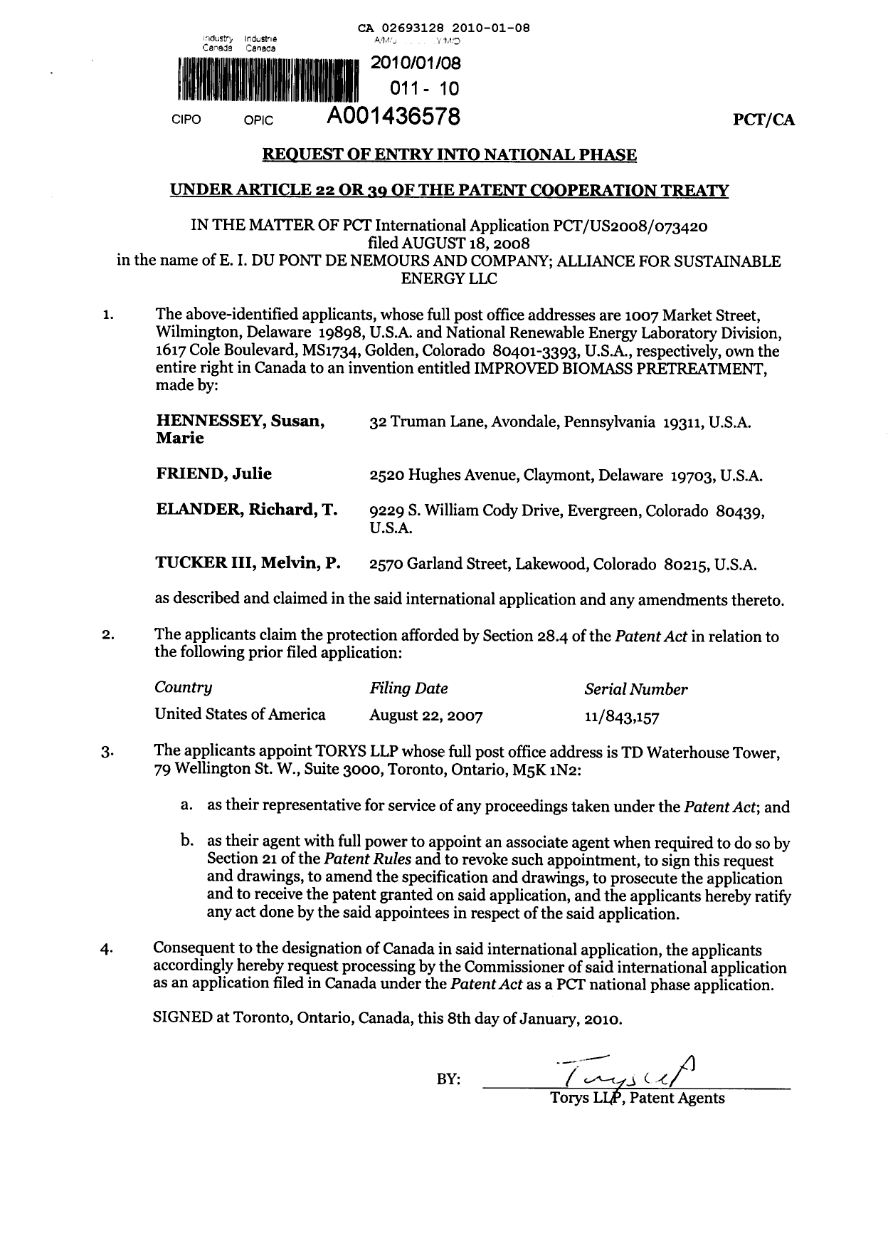 Document de brevet canadien 2693128. Cession 20100108. Image 3 de 3