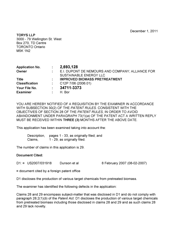 Document de brevet canadien 2693128. Poursuite-Amendment 20101201. Image 1 de 2