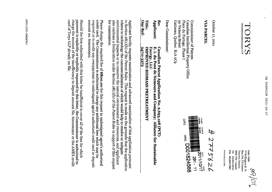 Document de brevet canadien 2693128. Poursuite-Amendment 20111017. Image 1 de 3