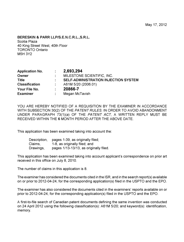 Document de brevet canadien 2693294. Poursuite-Amendment 20120517. Image 1 de 3