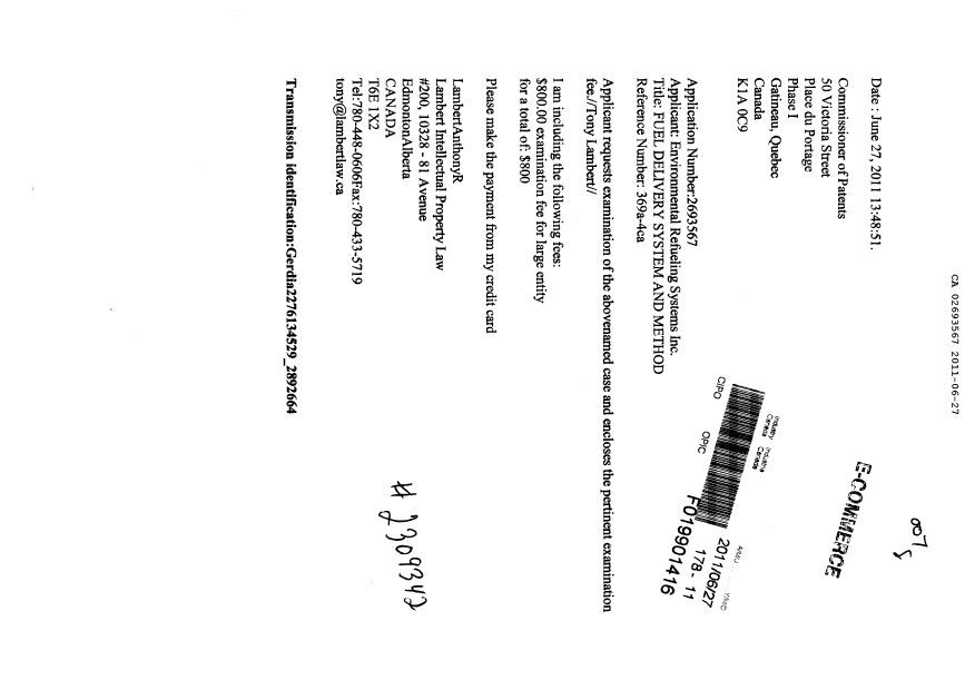 Canadian Patent Document 2693567. Prosecution-Amendment 20101227. Image 1 of 1
