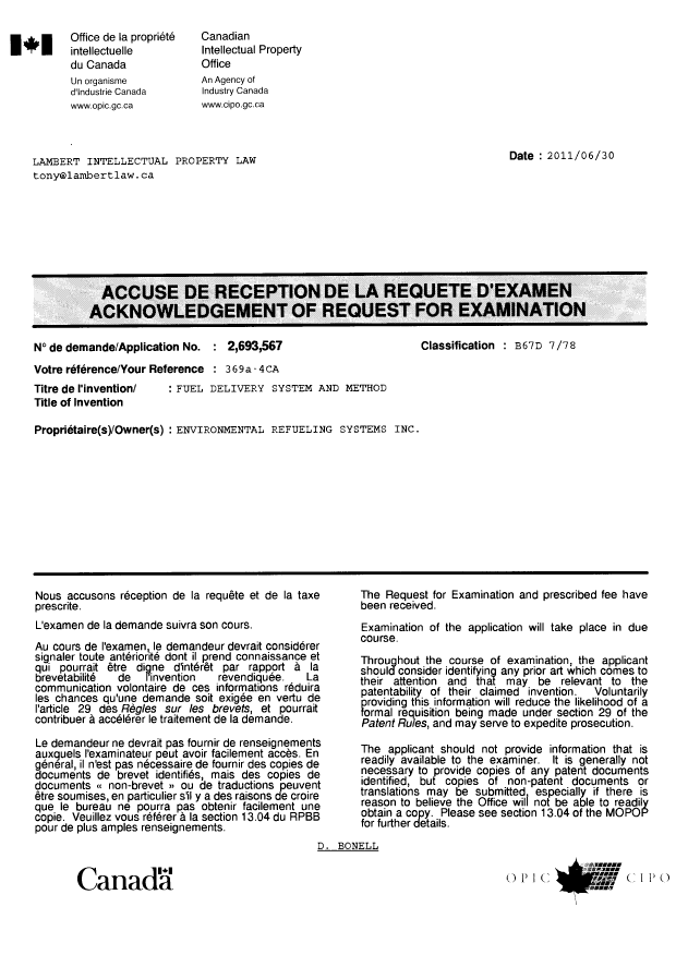 Canadian Patent Document 2693567. Correspondence 20101230. Image 1 of 1