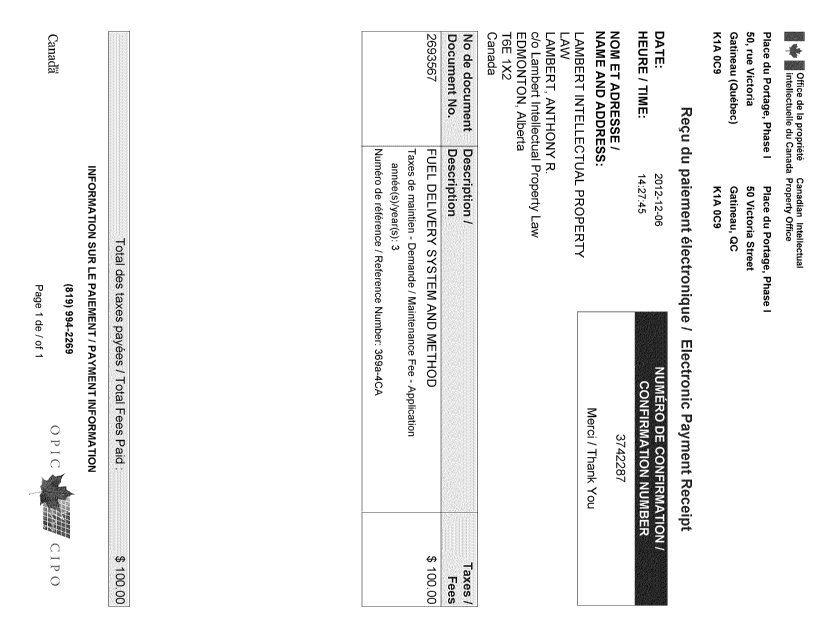 Document de brevet canadien 2693567. Taxes 20111206. Image 1 de 1