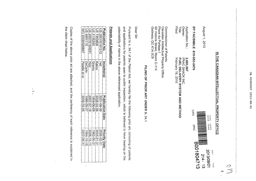 Canadian Patent Document 2693567. Prosecution-Amendment 20121201. Image 1 of 70