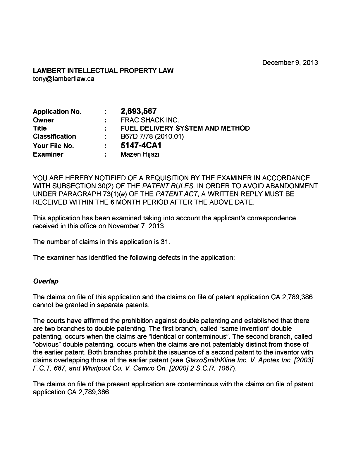 Canadian Patent Document 2693567. Prosecution-Amendment 20121209. Image 1 of 2