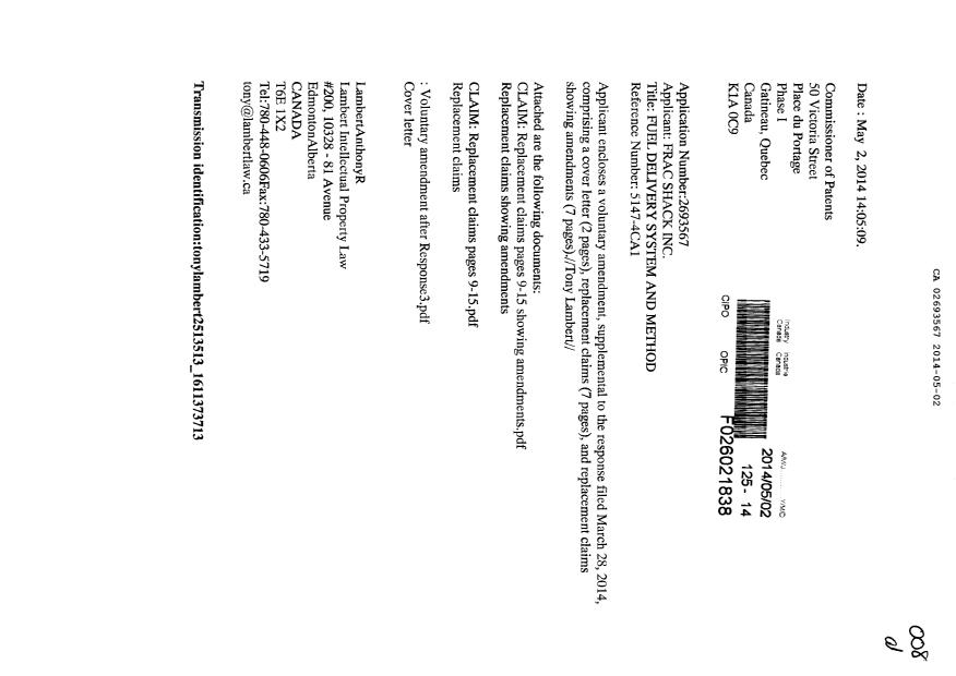 Canadian Patent Document 2693567. Prosecution-Amendment 20131202. Image 1 of 17