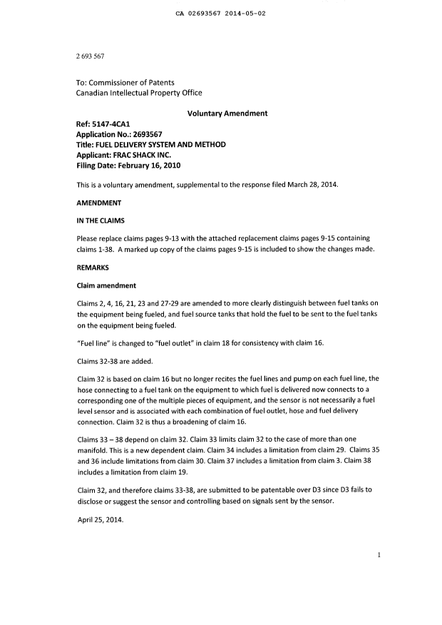 Canadian Patent Document 2693567. Prosecution-Amendment 20131202. Image 2 of 17