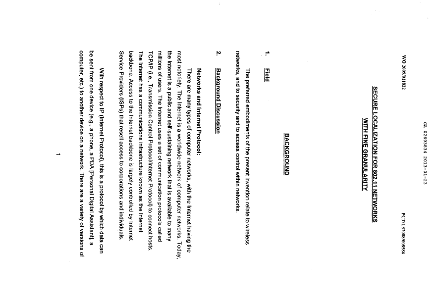 Canadian Patent Document 2693834. Description 20130123. Image 1 of 21