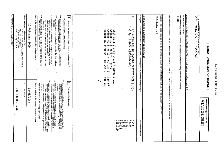 Document de brevet canadien 2693891. PCT 20100115. Image 1 de 5
