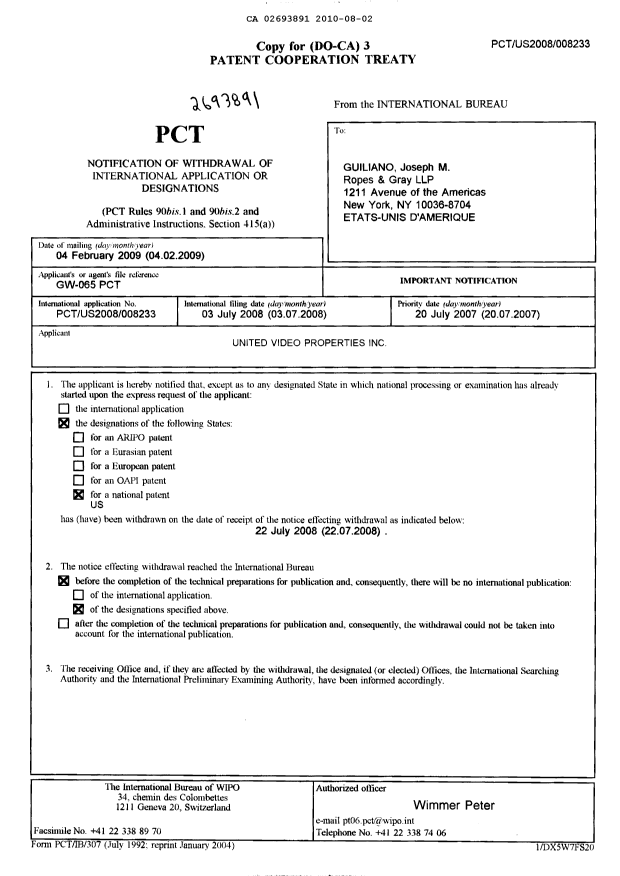 Document de brevet canadien 2693891. PCT 20100802. Image 1 de 1