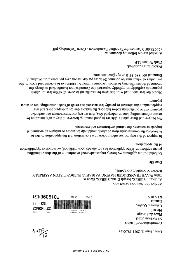 Canadian Patent Document 2693989. Correspondence 20101202. Image 1 of 3