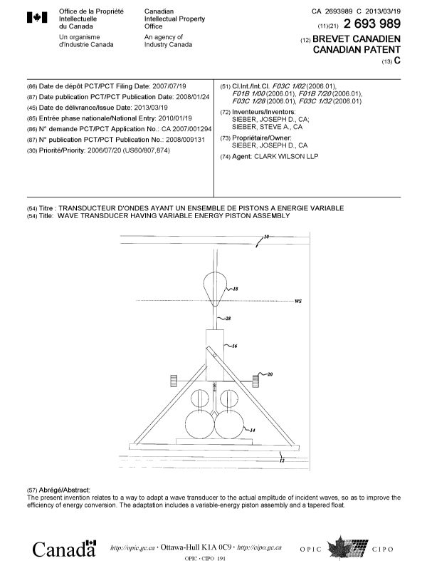 Document de brevet canadien 2693989. Page couverture 20121220. Image 1 de 1