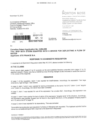 Canadian Patent Document 2694366. Prosecution-Amendment 20121115. Image 1 of 9