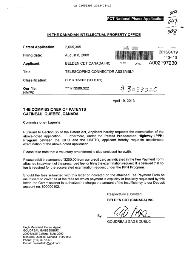 Canadian Patent Document 2695395. Prosecution-Amendment 20121219. Image 1 of 13