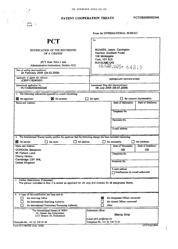Document de brevet canadien 2695409. PCT 20091202. Image 1 de 8