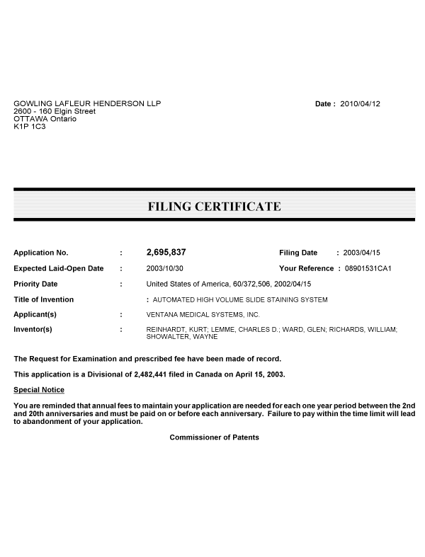 Canadian Patent Document 2695837. Correspondence 20091212. Image 1 of 1